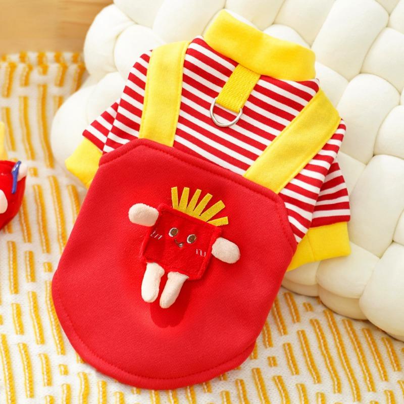 Pet Dog Clothes, Cat Autumn and Winter Fleece Dog Hoodies, Cat Striped Ducks, Medium-sized Dogs That Can Be Towed