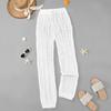 Perspective Swimsuit Cover Up Pants High Waist Adjustable Drawstring Solid Color Crochet Knitting Long Trousers