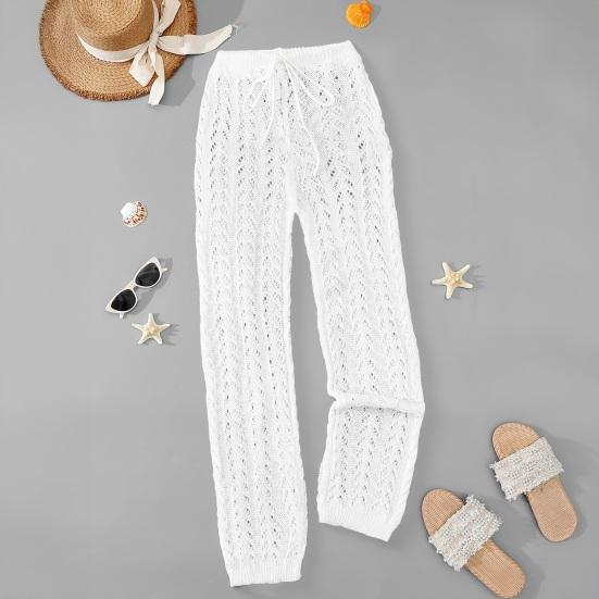 Perspective Swimsuit Cover Up Pants High Waist Adjustable Drawstring Solid Color Crochet