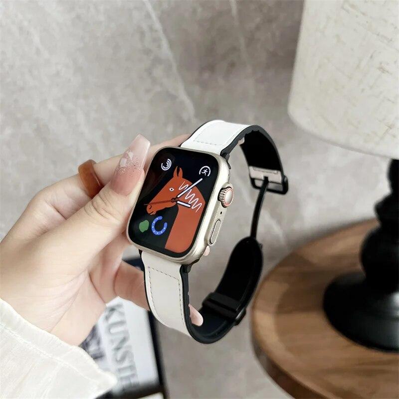 Silicon+Leather Bands for Apple Watch Strap 40mm 41mm 42mm 44mm 45mm 49mm Magnetic Buckle Bracelet iWatch Ultra SE2 8 7 6 5 4 3