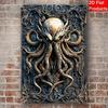 Cthulhu Metal Wall Art - 8x12 Inch Gothic 2D Flat Aluminum Sign with Glowing Green Eyes & Tentacles, Vintage Horror Decor Pre-Dr