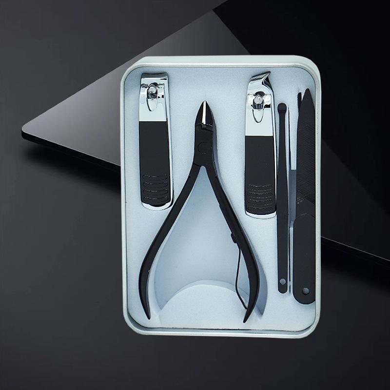Nail Care Gift Set: Portable Tin Box with Clippers, Scissors, Tweezers, and Ear Spoon