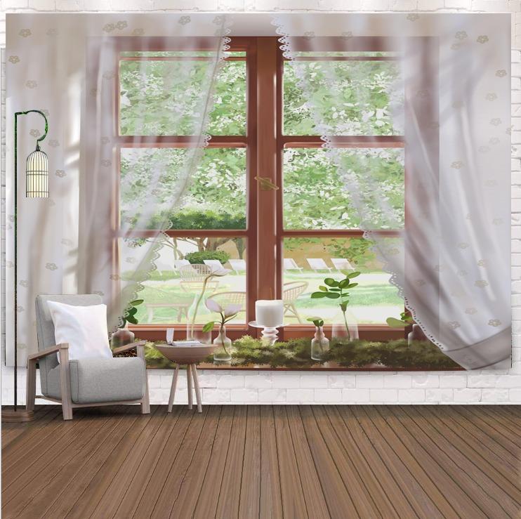 Berglandschaft vor dem Fenster, hängender Wandteppich, Wanddekoration für Zuhause, Büro, Wohnzimmer