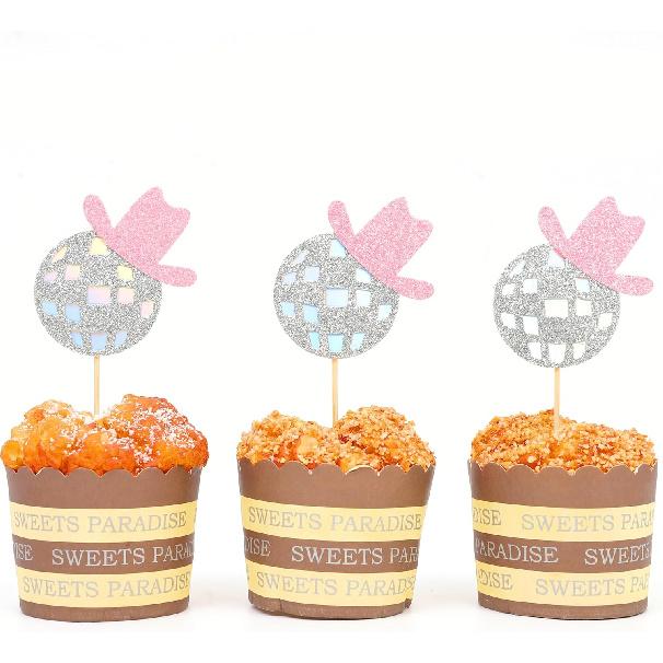 Disco Cowgirl Cupcake Toppers - Disco Ball Party Decorations, Set of 12 Cowgirl Birthday Cupcake Toppers, Disco Cowgirl Bachelorette Party