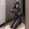 Sex underwear end-of-season ultra-thin mask material D oily and silky one-piece sexy tight black silk open socks