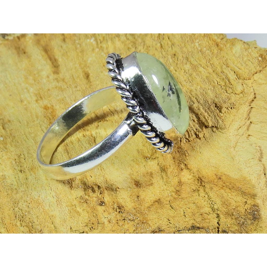 Natural Prehnite 925 Solid Sterling Silver Ring Size US-7.5 PG-121