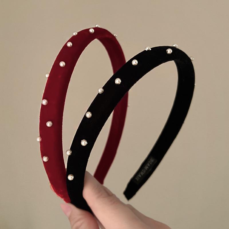 Retro Black Velvet Pearl Headband - Korean & Western Style