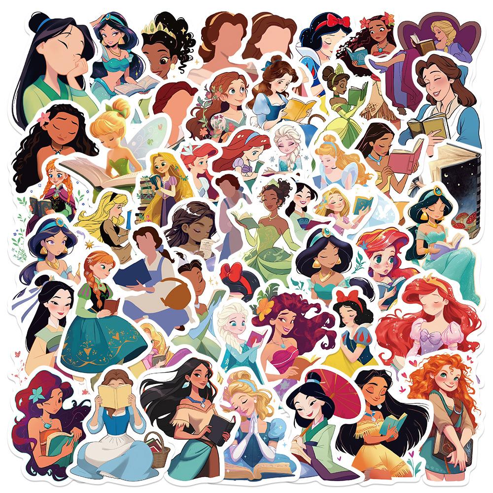 50 100Pcs Kawaii Mixed Disney Anime Princess Stickers Cute Ariel Belle Snow White Cartoon Decal Laptop Phone Luggage Sticker Toy