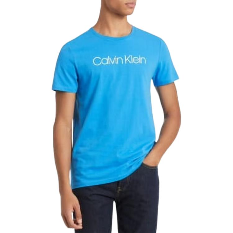 Calvin Klein Letter Print Crew Neck Lightweight Short Sleeve T-Shirt Men Tops Sky-Blue 40L6768-488