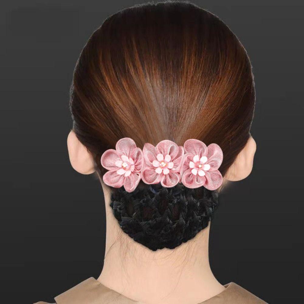 Korean Style Bun Snood Bead Hair Net Cover Vintage Flower Spring Clip  Ladies