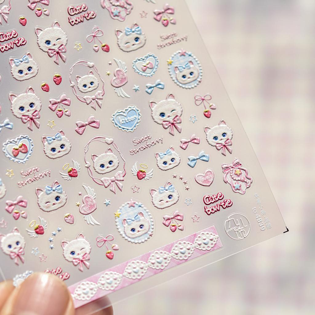Bows Rabbits Nail Art Stickers 5D Softs Embossed Nail Decorations Stickers Sweet Cartoon Self Adhesive Nail Art Accessory Decal
