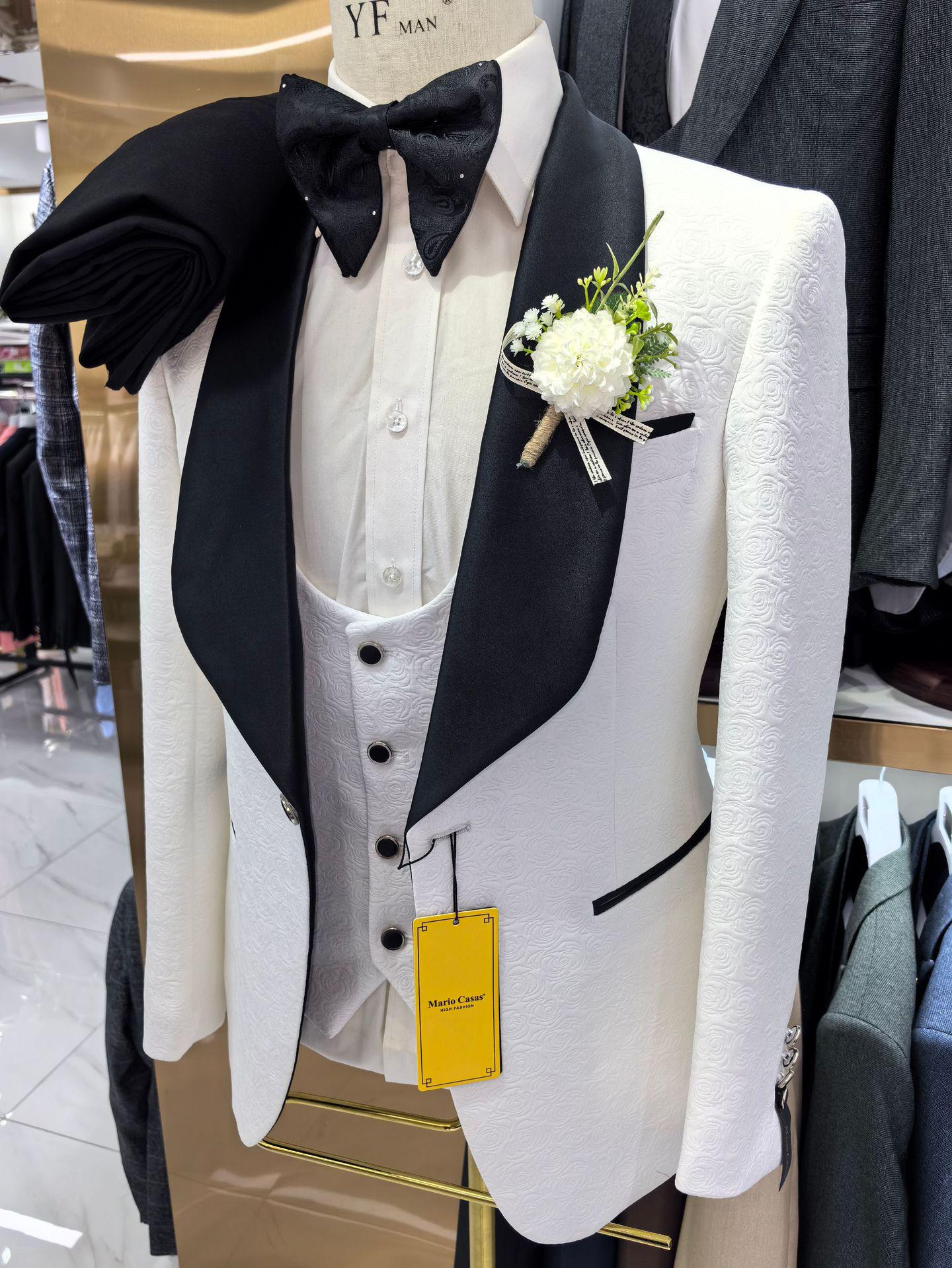 Men s 3-Piece Jacquard Formal Suit: Wedding, Casual, Hosting S