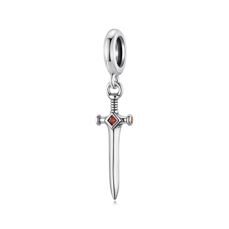 WOSTU 925 Sterling Silver Red Heart Sword CharmTarot Card Bead Chinese Mythology Nezha Pendant Fit Original Bracelet DIY Gift