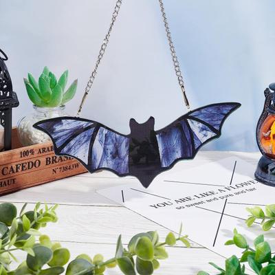 Halloween závěsná skleněná dekorace Suncatcher Akrylová 2D ozdoba netopýra Gotická dekorace do auta zpětné zrcátko pro domácí okno na stěnu auta