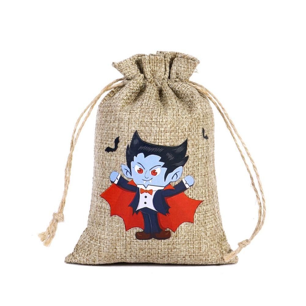 2PCS 10*15cm Halloween Gift Bag Cartoon Pattern Linen Candy Cookies Bag Festival Supplies Packaging Drawstring Bundle Bag