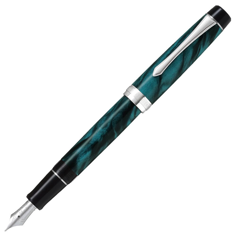 PILOT Custom Heritage SE Fountain Medium Nib Marble 14K Gold Pen, (M), Green, Black, FKVH3MRMAGM, Nib.
