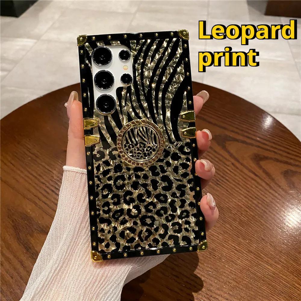 Feather Leopard Print Ring Cover Plating Phone Case For Samsung Galaxy S25FE S24 S23 A54 A51 A71 A52 A72 A82 A22 A20 A50 A70 A40 A60 A17 A26 M40 Flip7