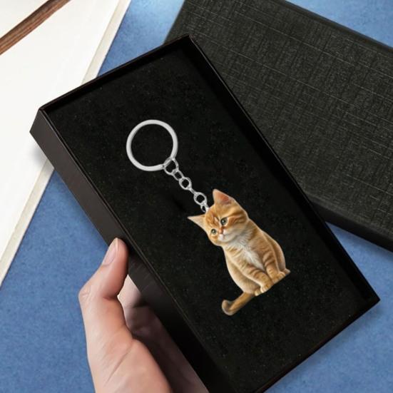 Брелок для ключей в виде кошки, двухсторонний, 2D, плоский, акриловый, подвесной, для питомца, реалистичный, брелок в виде кошки, аксессуары для зеркала автомобиля, рюкзака для окна