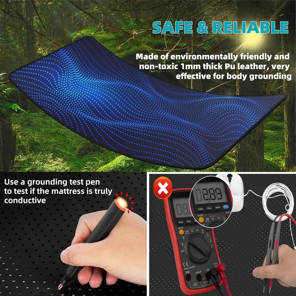 Earthing Grounding Mat for Bed King Queen Sizes Anti Slip Pad with Grounding Cord Support Better Sleep and Comfortable Daily Rest