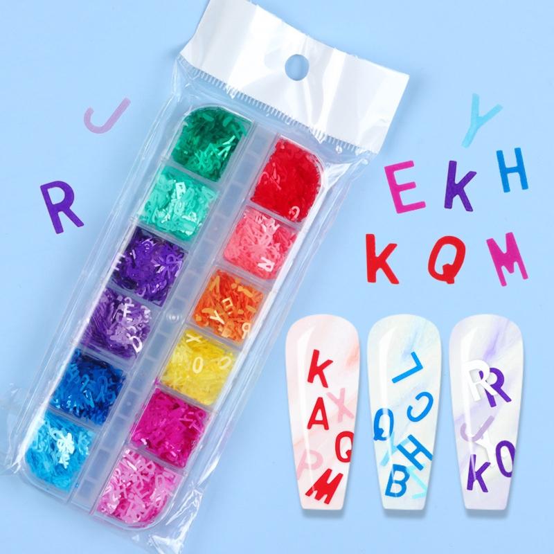 12Grids/Box English Letters Glitter Sequins Flakes Resin UV Epoxy Mold Fillings Nail Art Decorations DIY Crafts Decor