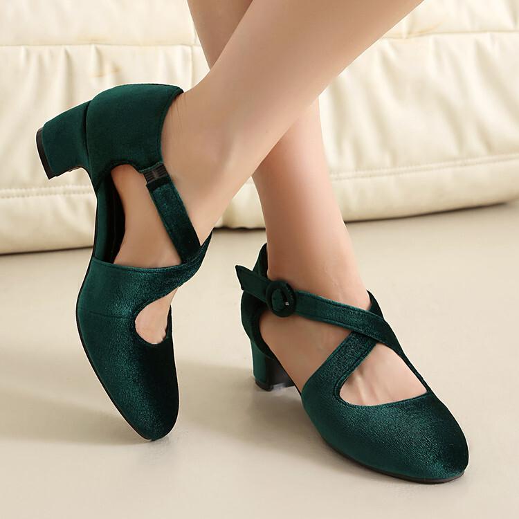 Outer order spring comfort medium heel suede large size cross buckle hollow cool