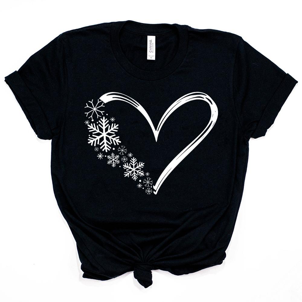 Snowflake Tshirt Christmas Snow Flake Heart Graphic Tee Cozy Winter Shirt Christmas Holiday Matching Family Shirts Xmas Gift