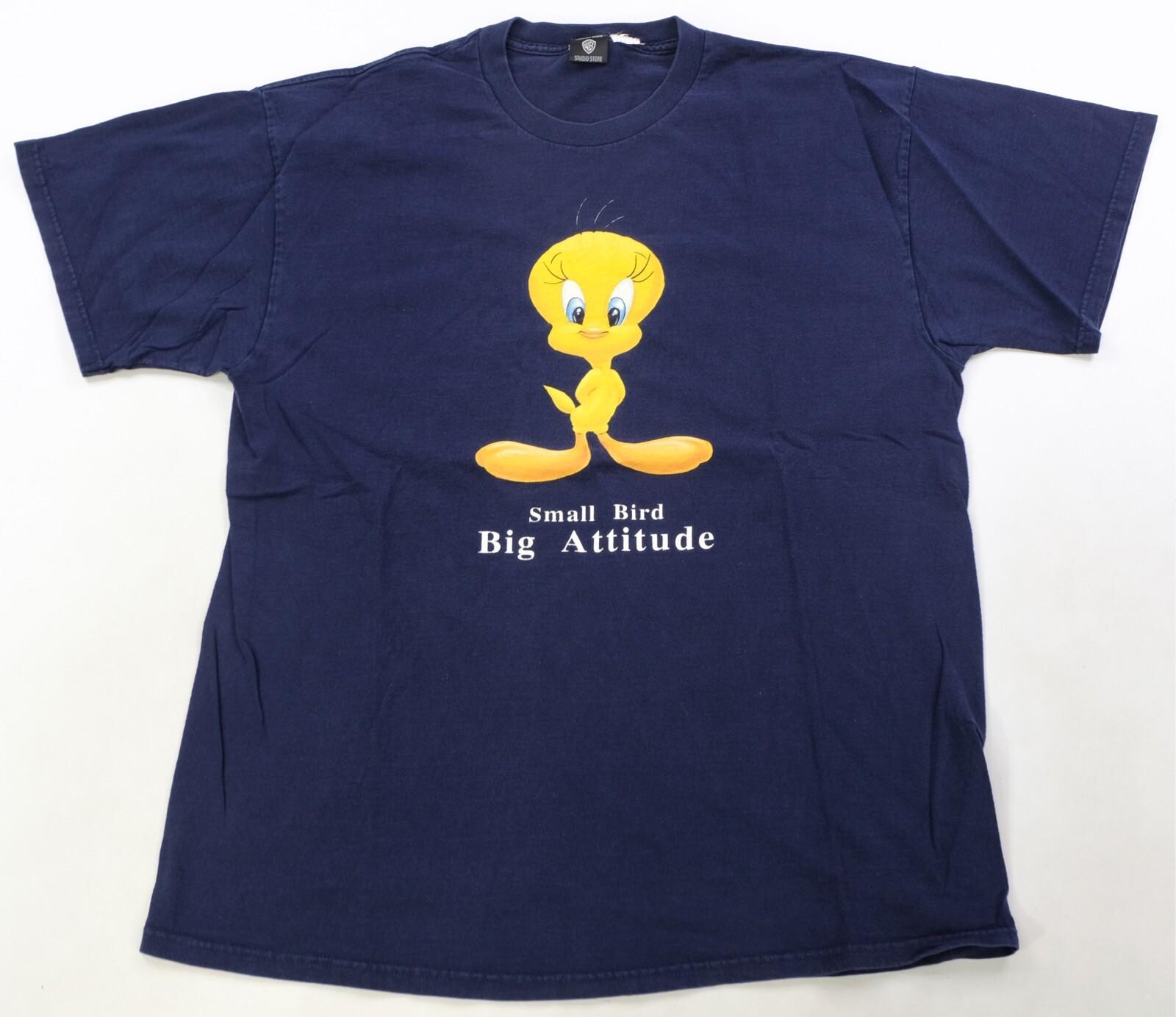 Rare Vintage WARNER BROS STUDIO Tweety Bird Small Big Attitude T Shirt 90s Blue S