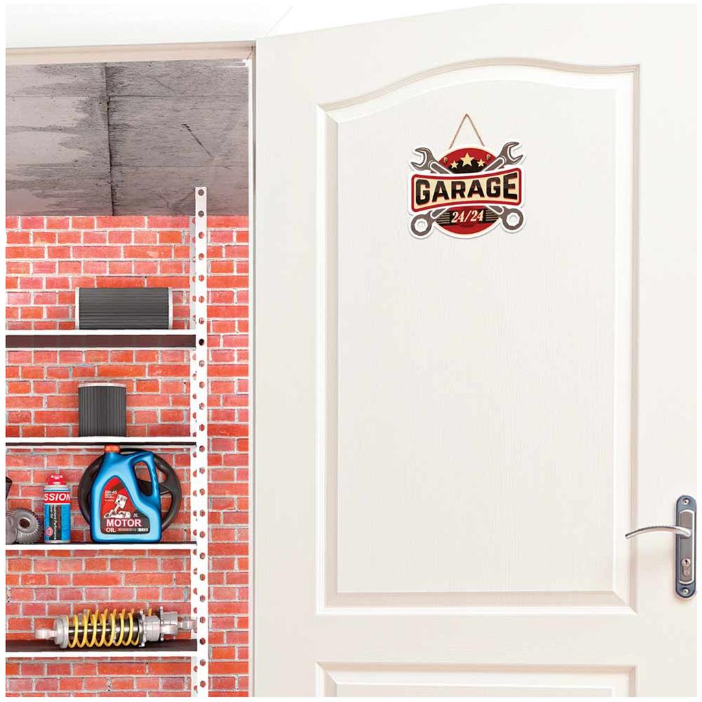 Les Trésors De Lily [R3372] - Red Brown 'Garage' Wooden Plaque - 20x16 Cm