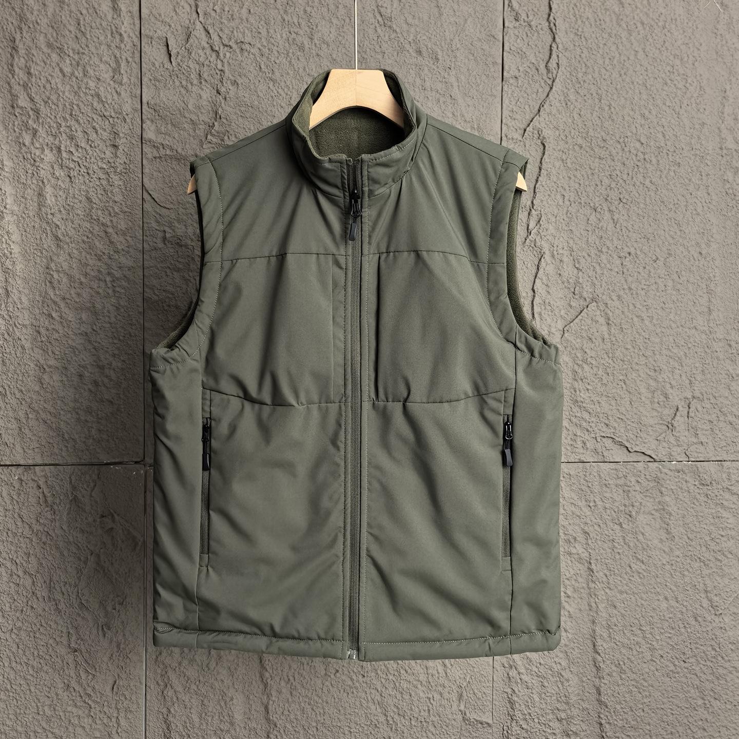 

Зимний двухсторонний мужской толстый ветрозащитный теплый жилет в американском повседневном стиле 5XL армия зеленый