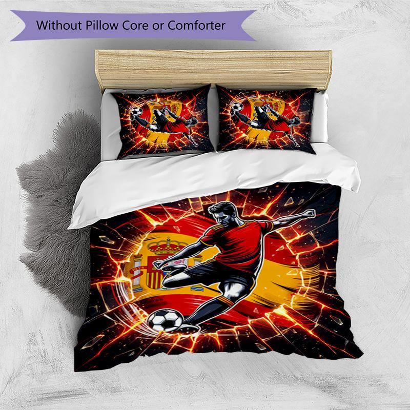 Spain Football Printed Bedding 3 Piece Set Cozy Breathable Bed Cover Set As Housewarming Holiday Gift