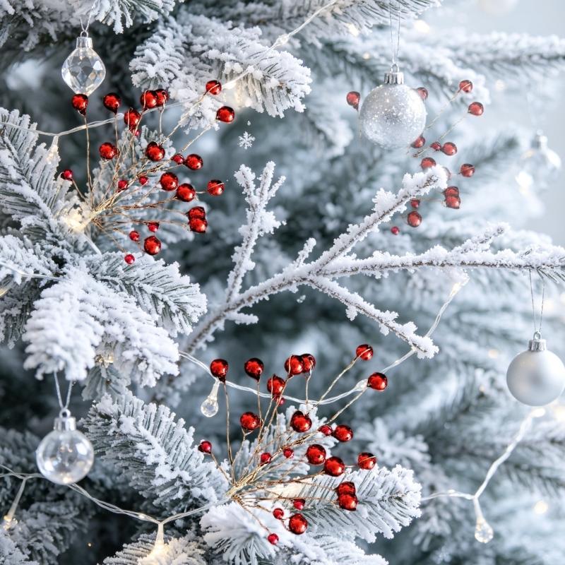 Ready-to-Place Christmas Branch Pick with Extended Stem for Decorating Tree, Wreath, Garlands, and Table Displays
