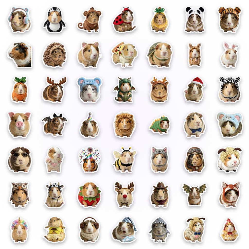 50 Cute Transformed Guinea Pig Stickers Cute Pet Guinea Pig Cartoon Stickers Hand Account Water Cup Waterproof Decorative Stickers