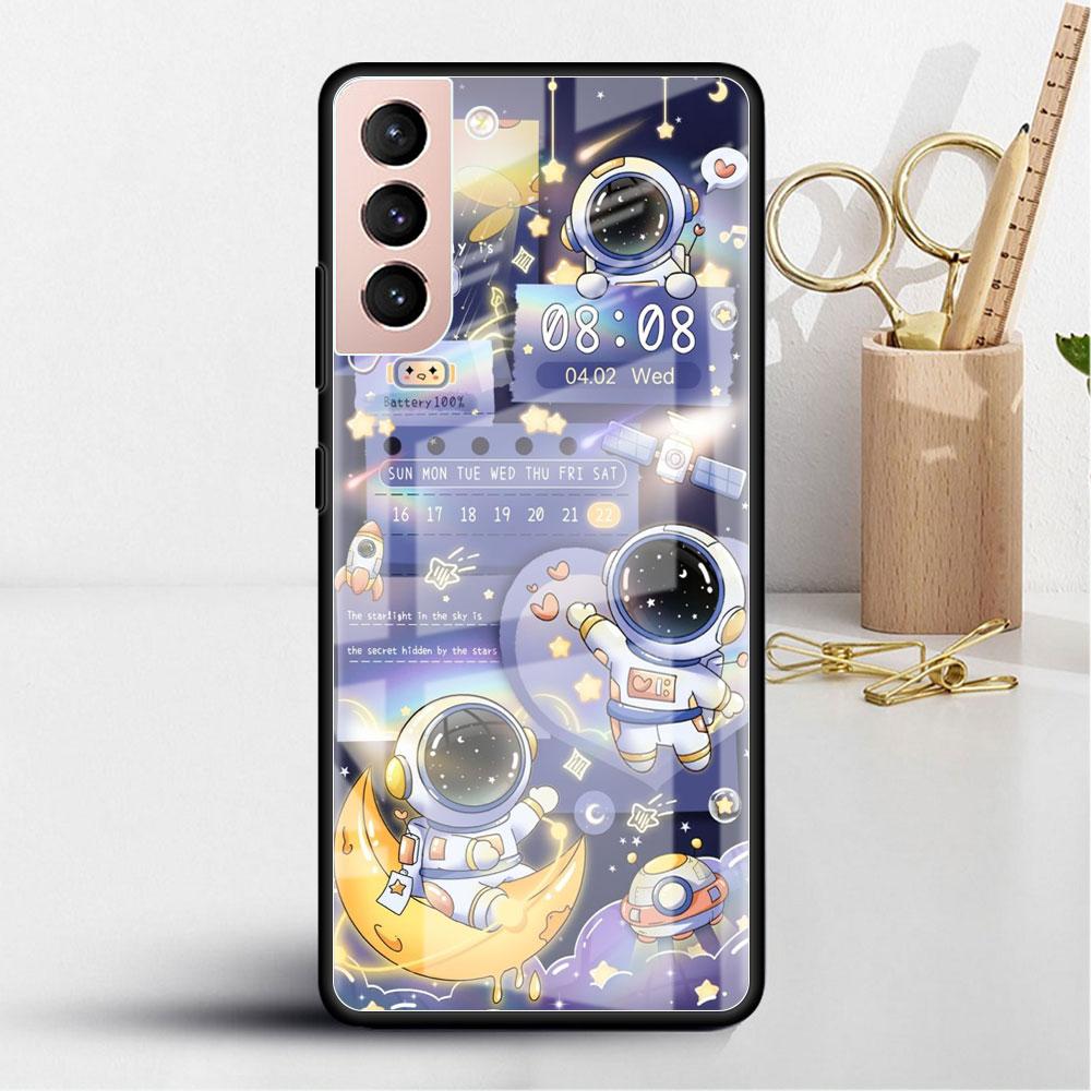 Glashülle für Samsung Galaxy S22 S20 FE S21 5G S10 S9 Plus Note 10 20 Lite gehärtete Telefonabdeckung Astronaut Cartoon