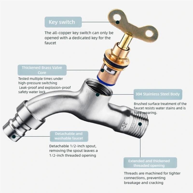 Outdoor Security Faucet 304 Rustproof Steel Construction Removable Anti Theft Lock Mechanism For Public Areas