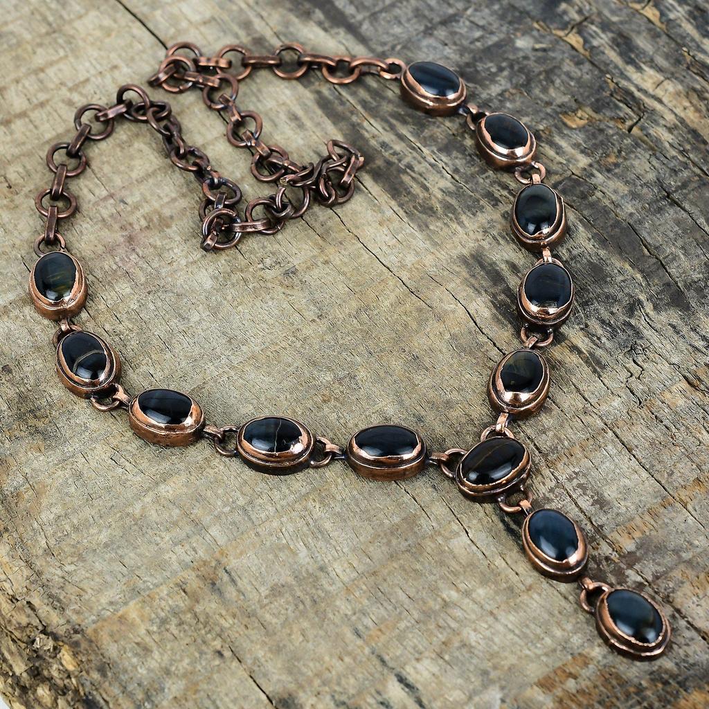 Pietersite Necklace Electroformed Copper Necklace Adjustable Chain Gemstone Necklace Antique Copper Jewelry Gifts for Wife Handmade Necklace