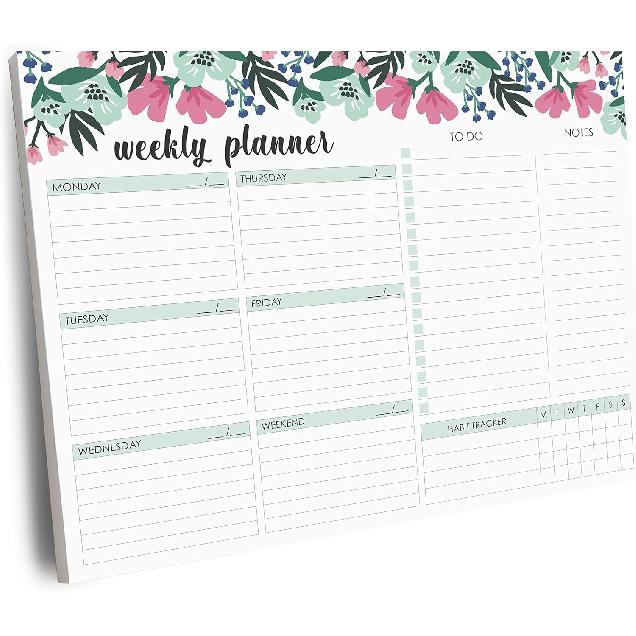 Weekly Planner Pad, 52 Letter Size Tear Off Sheets, 8.5” x 11” Undated Calendar Weekly Desk Planner Notepad, Daily Schedule Priorities To Do List