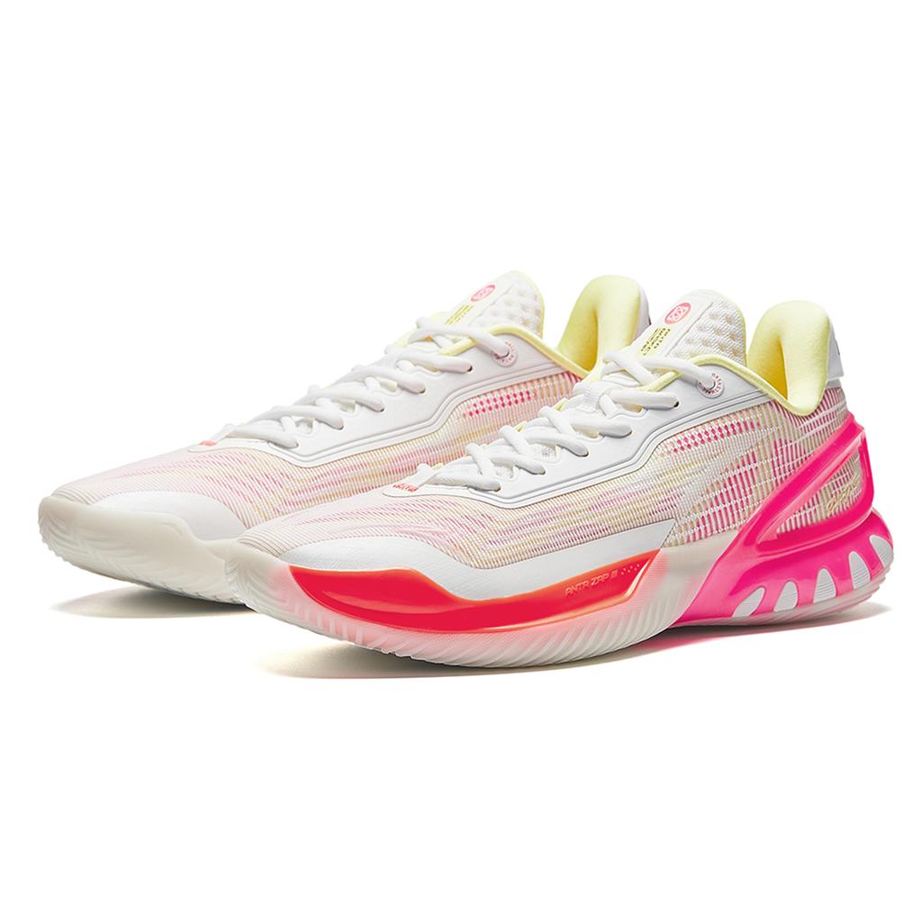 Anta Zap 3 Cushioning, Wear Resistant Low top Front Fork Carbon Plate Basketball Shoes Men's White Pink Orange 912531110Q-1