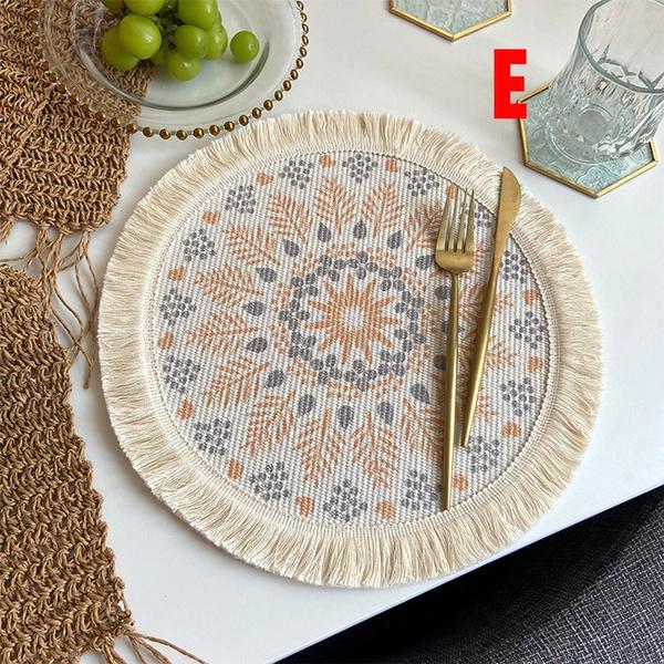 Runde Tischsets, rundes Tischset mit Boho-Quasten für Esstisch, wärmeisolierendes Tischset für die Küche, 33 cm