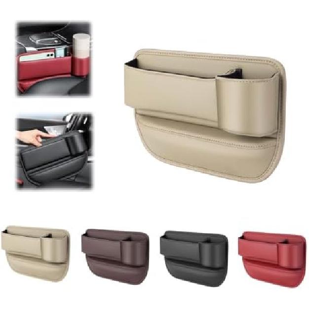 2024 New Seat Car Leather Cup Holder Bag, Adjustable Car Seat Storage Box, Filler Organizer with Cup Holder for Phones Glasses Keys Cards (Driver