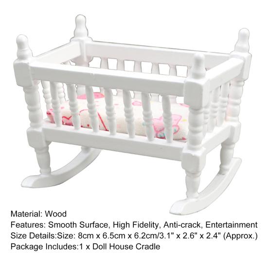 0.05 Doll House Baby Bed Anti-crack Handrail Small And Three-dimensional Hollow Out Nursery Room Beds Decorative Ornament Oblong High Fidelity