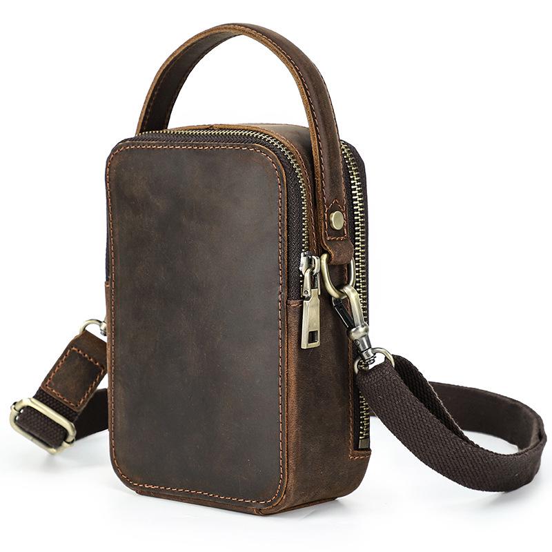 Retro Crazy Horse Leather Crossbody Phone Bag - Compact Outdoor Travel Storage