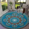 1pc Teal Earth Tone Radiant Floral Blooms Printed Chair Rug for Home Office Use, Living Room Kitchen Game Room Round Carpet