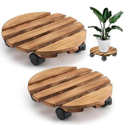 1PC Lockable With Wheels Wooden Pot Mover Trolley Planter Base Flowerpot Base Rolling Stand Rack