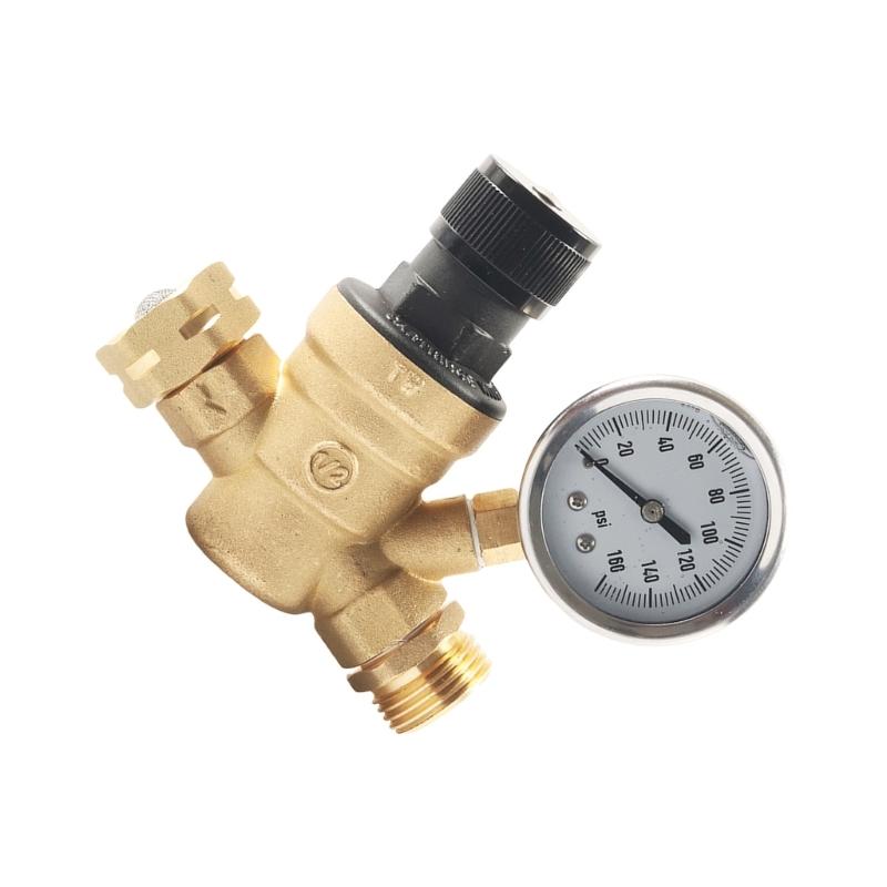 Motorhomes Campers Water Pressure Regulator With Silicone Oil Gauges 3/4  Connector & Double Filters For Travel Trailers