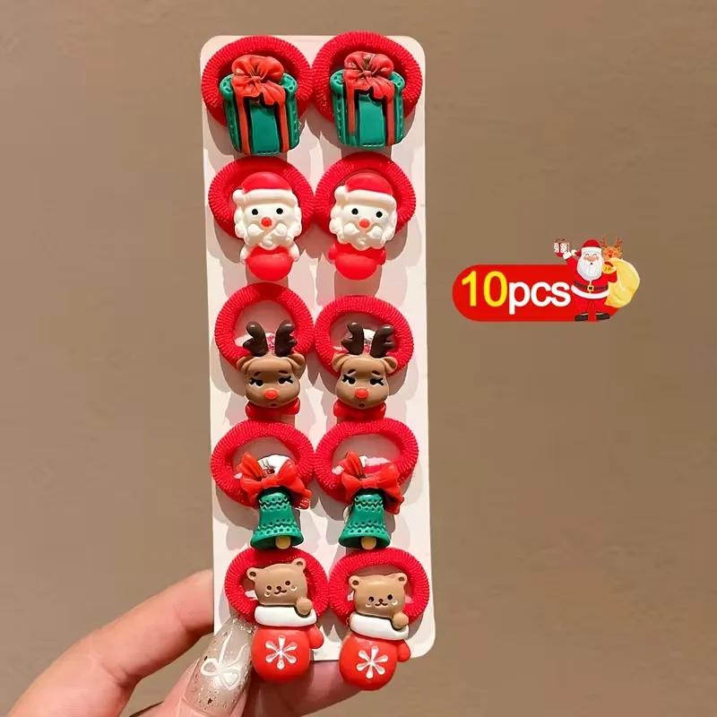 

10/50/150PCS Christmas Hair Ties for Girls Kids Santa Claus Reindeer Design Festive Hair Accessories Holiday Party Decorations 10PCS