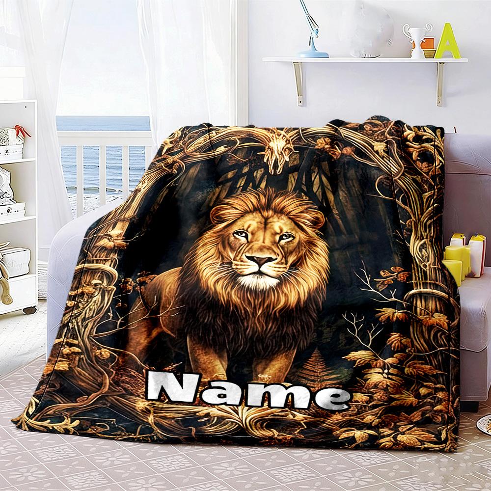 Home Customize Your Name Customize Your Name Blankets Lion Forest Design Comfortable Soft Lightweight Allseason Multipurpose Customize Your Name