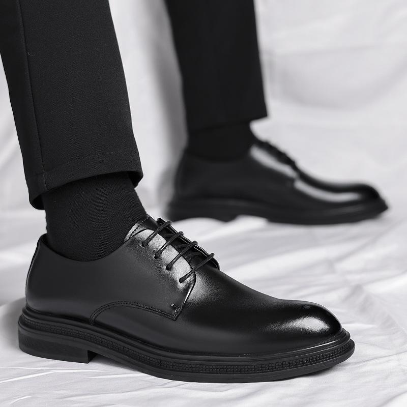 Leather shoes men's autumn dress British men's shoes low-top black with suit leather shoes 2025