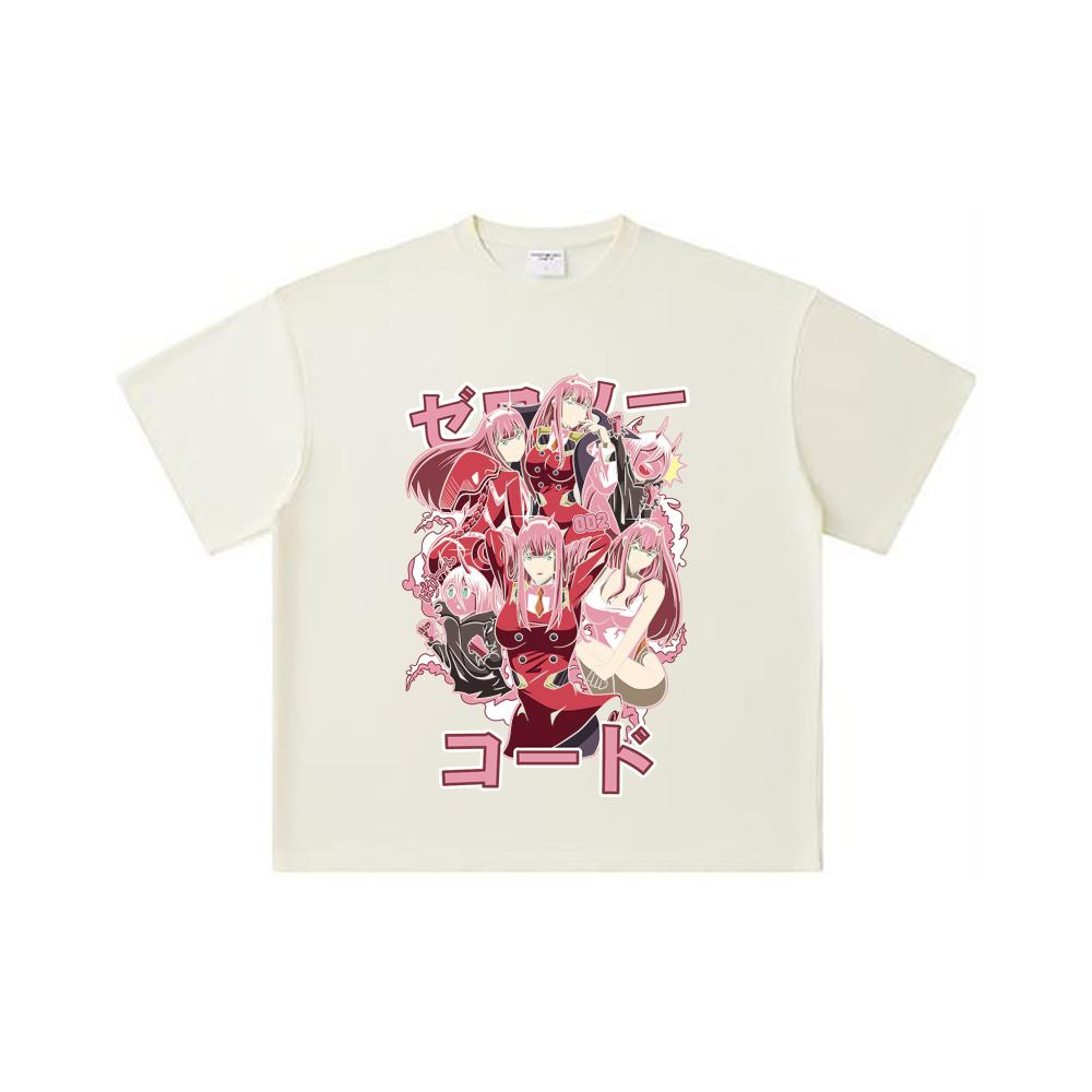 260 GSM Double Yarn 32 Count 100% Cotton Darling In The Franxx V3 Zero Two Print Unisex Heavy Cotton T Shirt
