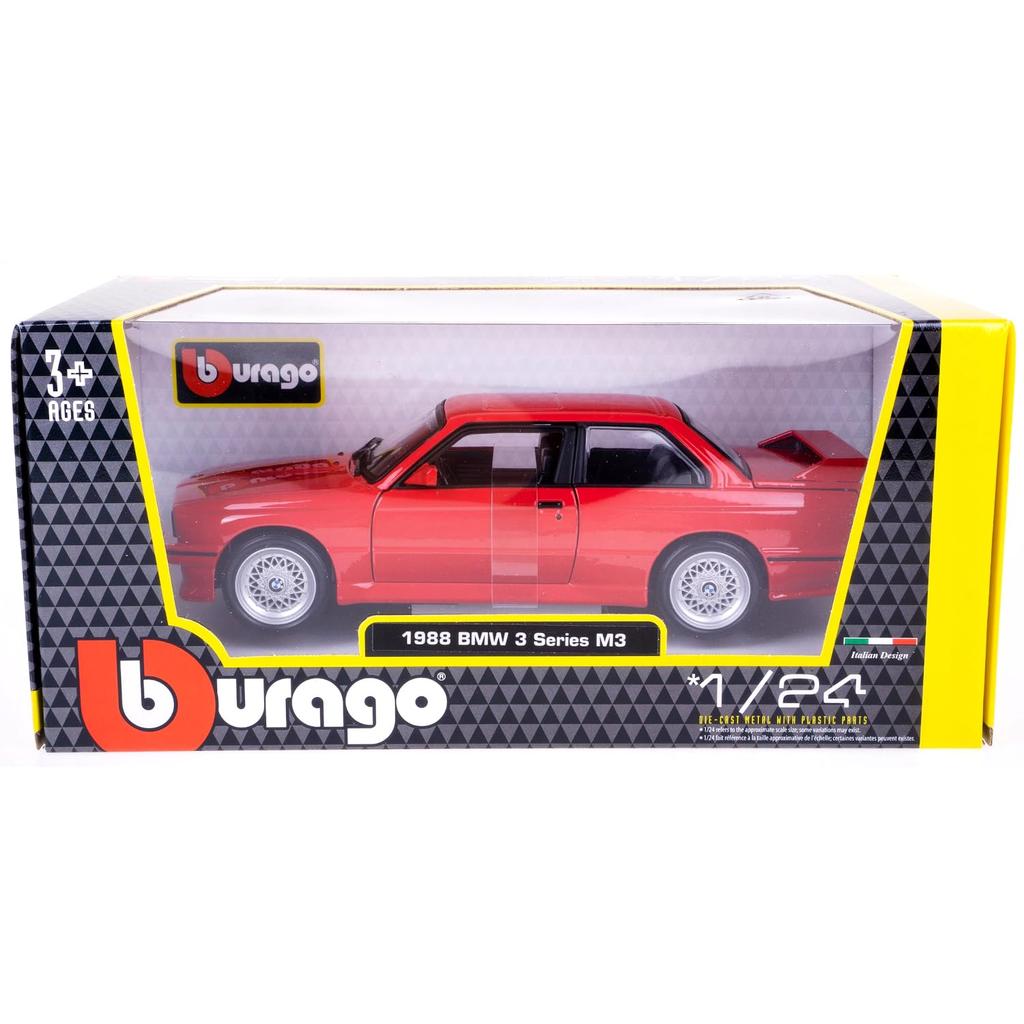 Bburago 1/24 Scale BMW M3 (E30) 1989 Red Diecast Model Car, 1:24 Scale 1988 BMW 3 Series M3 18-21100 RD