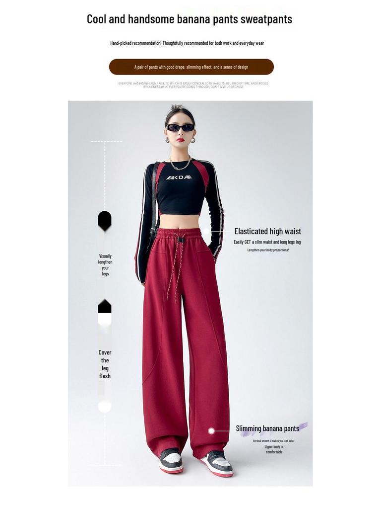 Women's High-Waist Wide-Leg Sweatpants: Autumn/Winter Thickened Velvet Casual Pants